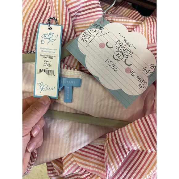 New Draper James Wrap Dress Womens 2 Reba Stripe Seersucker Multicolor MSRP$135 - Picture 3 of 6